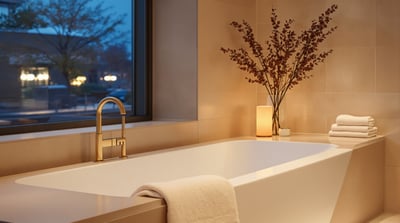 The edge of a bath in a calm bathroom