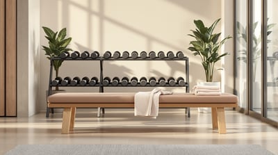 An empty bench in a quiet gym