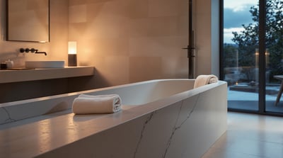 The edge of a bath in a calm bathroom
