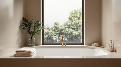 The edge of a bath in a calm bathroom