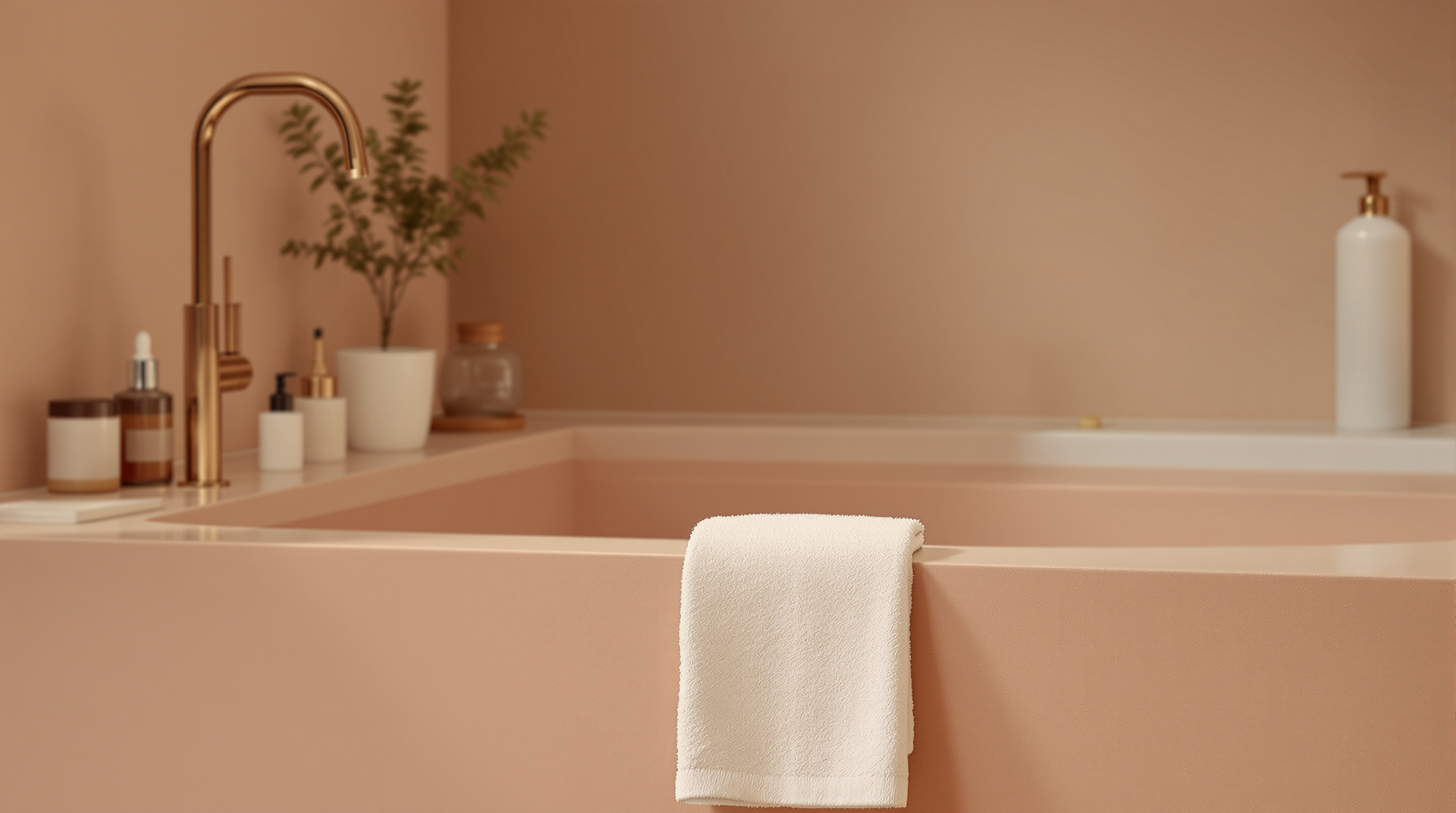The edge of a bath in a calm bathroom