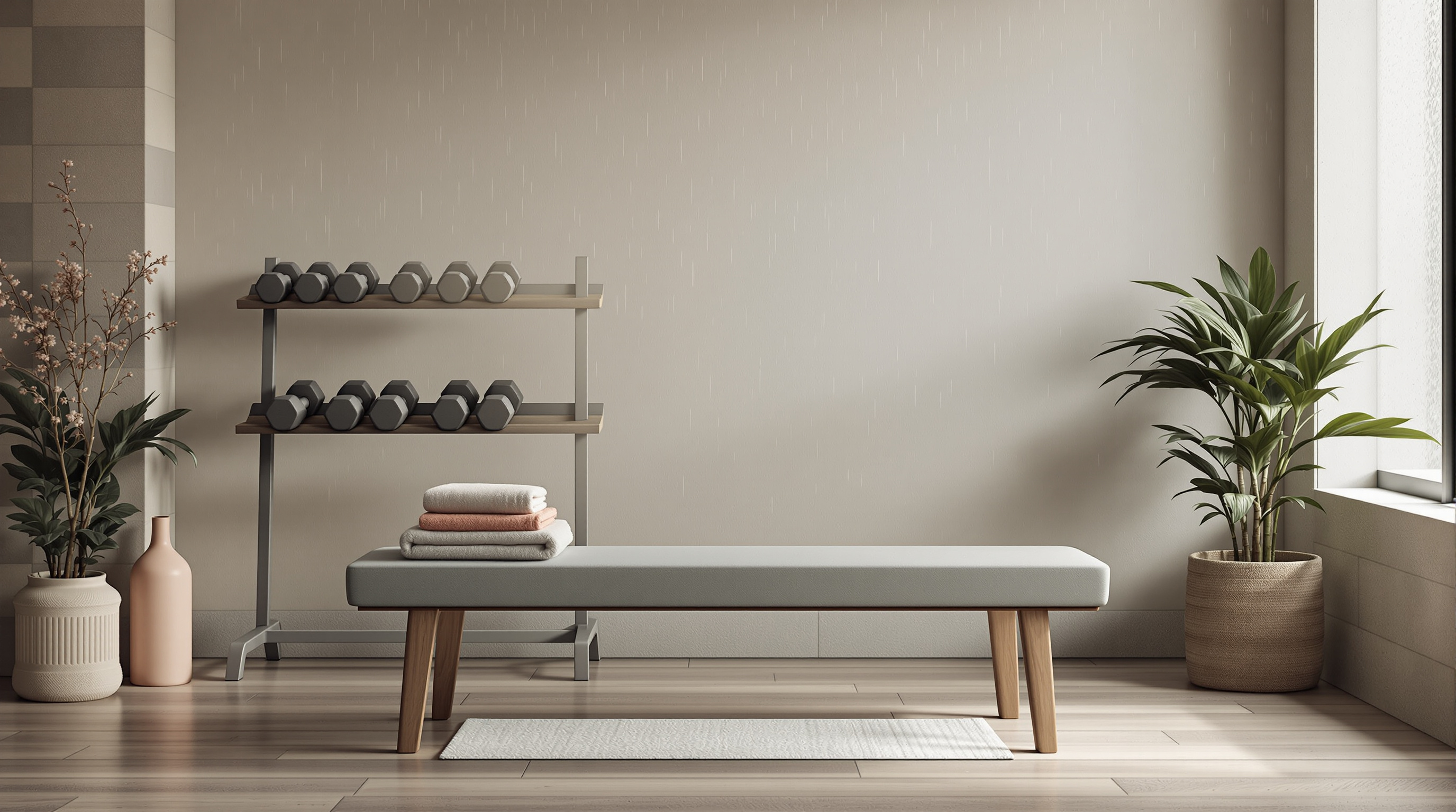 An empty bench in a quiet gym