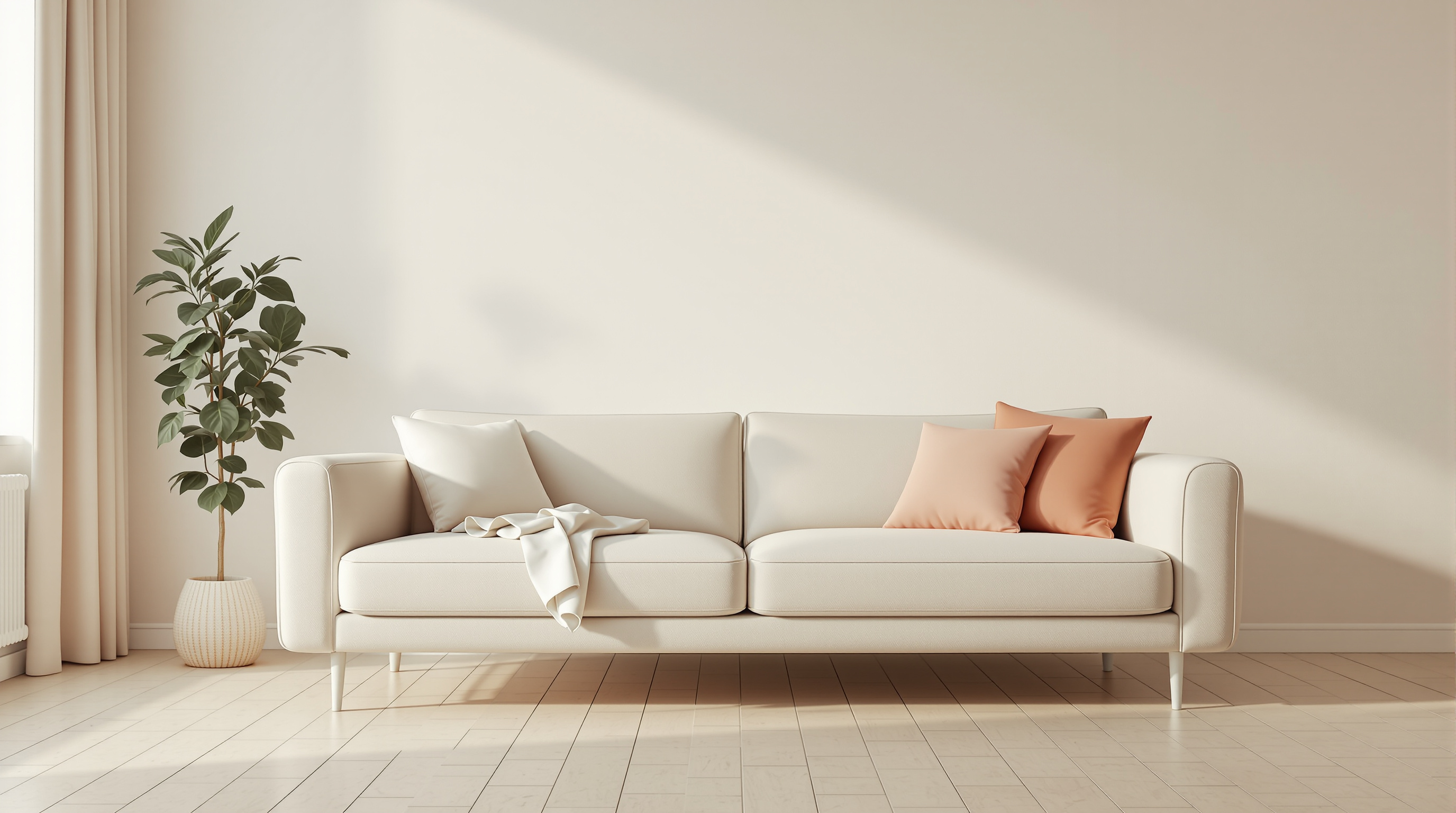 An empty sofa in a quiet living room