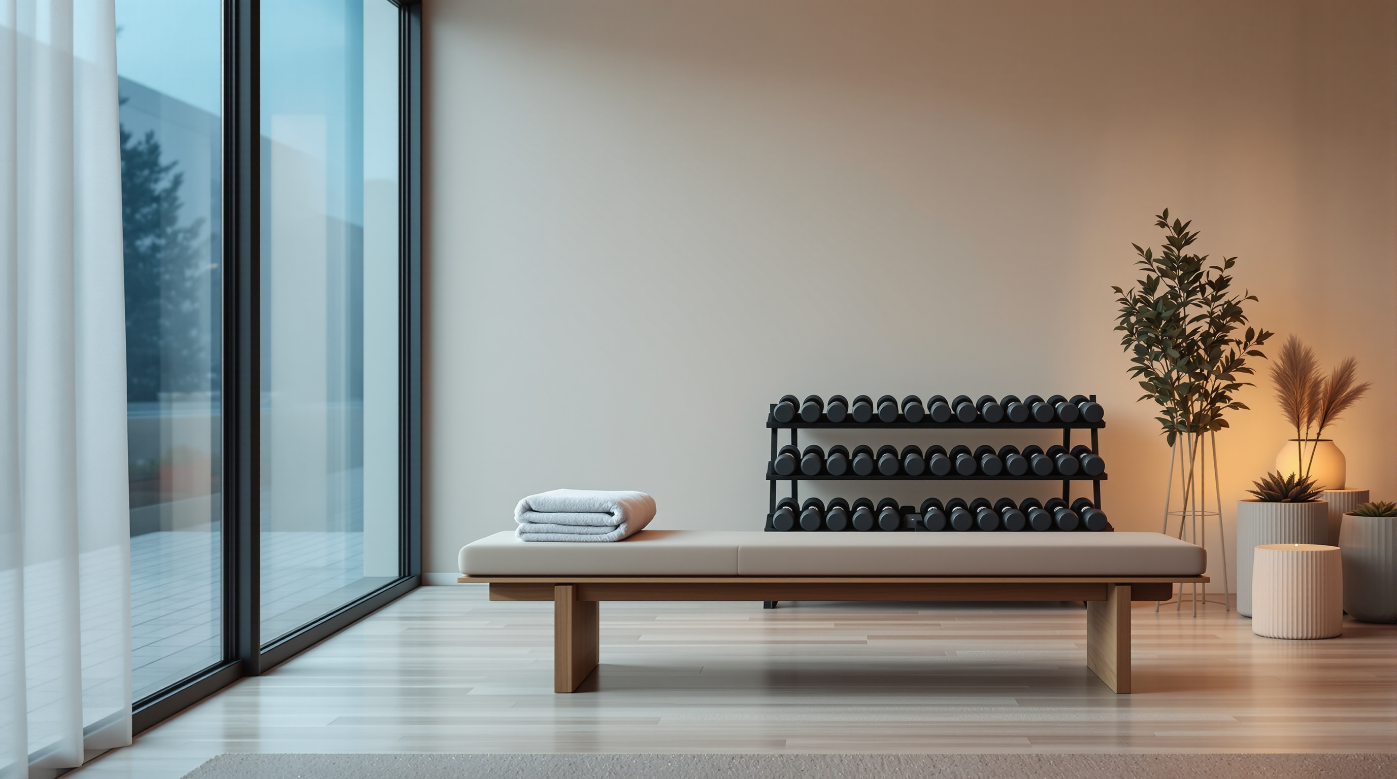 An empty bench in a quiet gym