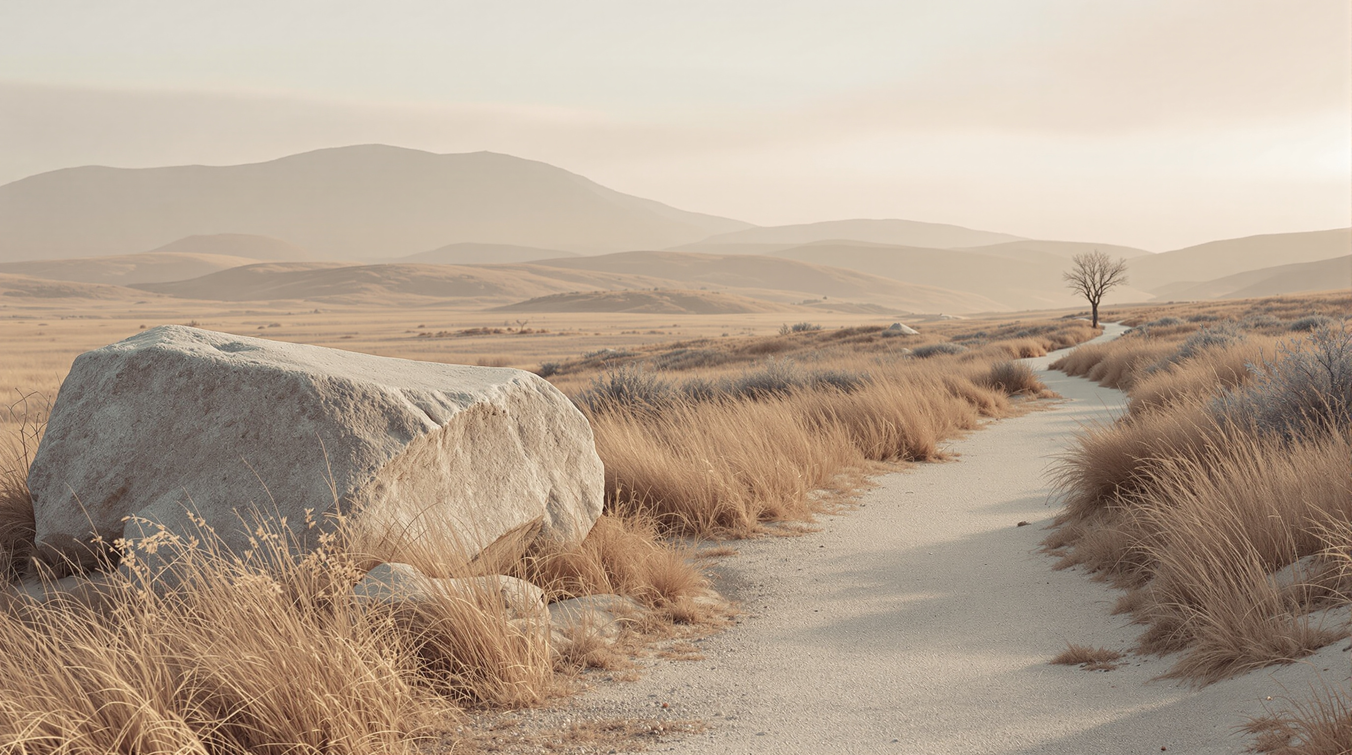 A boulder beside a quiet trail