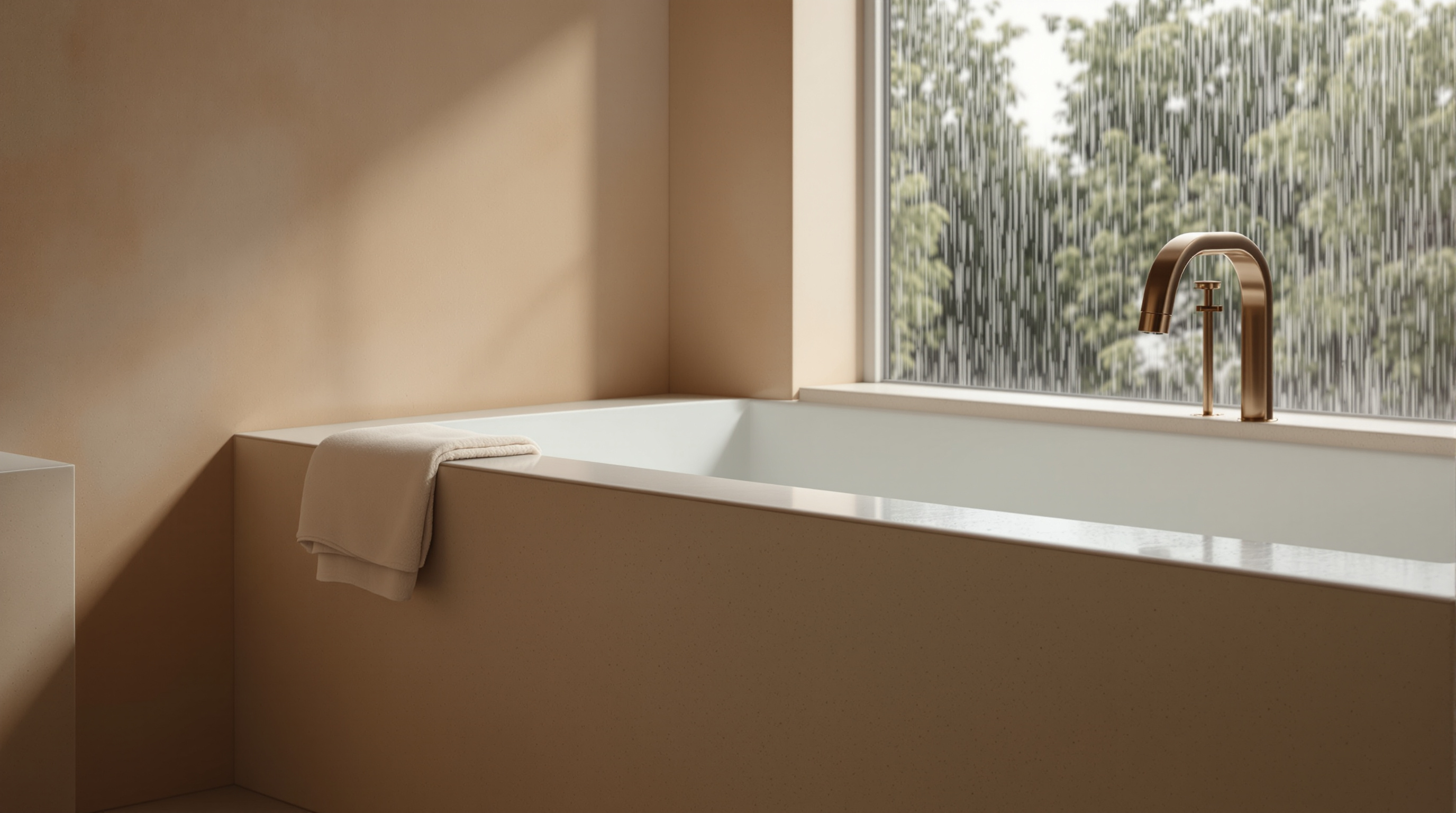The edge of a bath in a calm bathroom