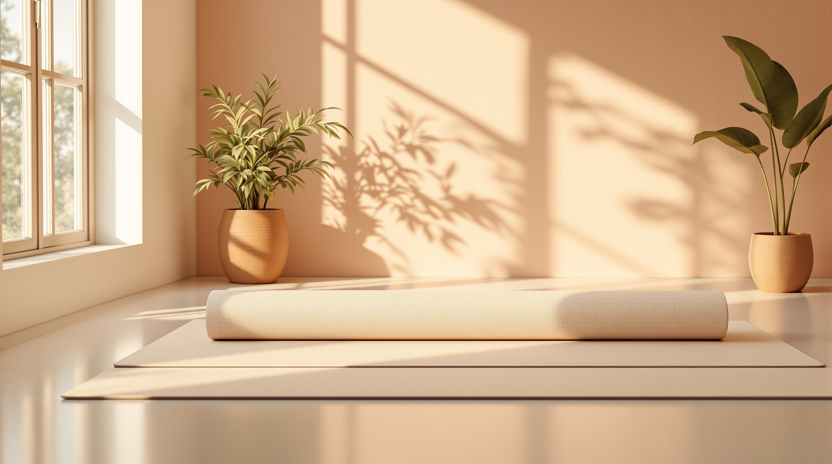 A mat unrolled in an empty studio