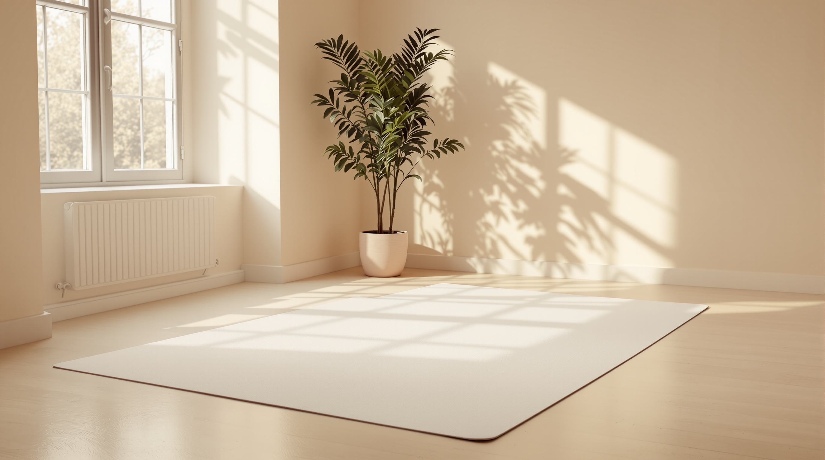 A mat unrolled in an empty studio