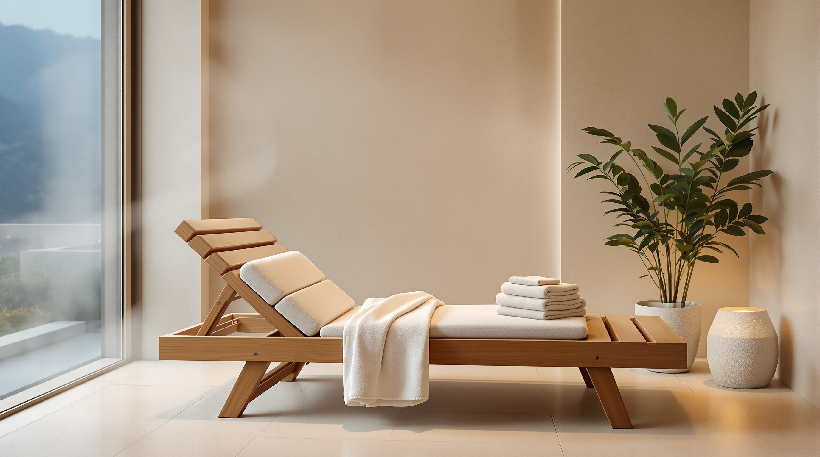 An empty lounger in a quiet spa
