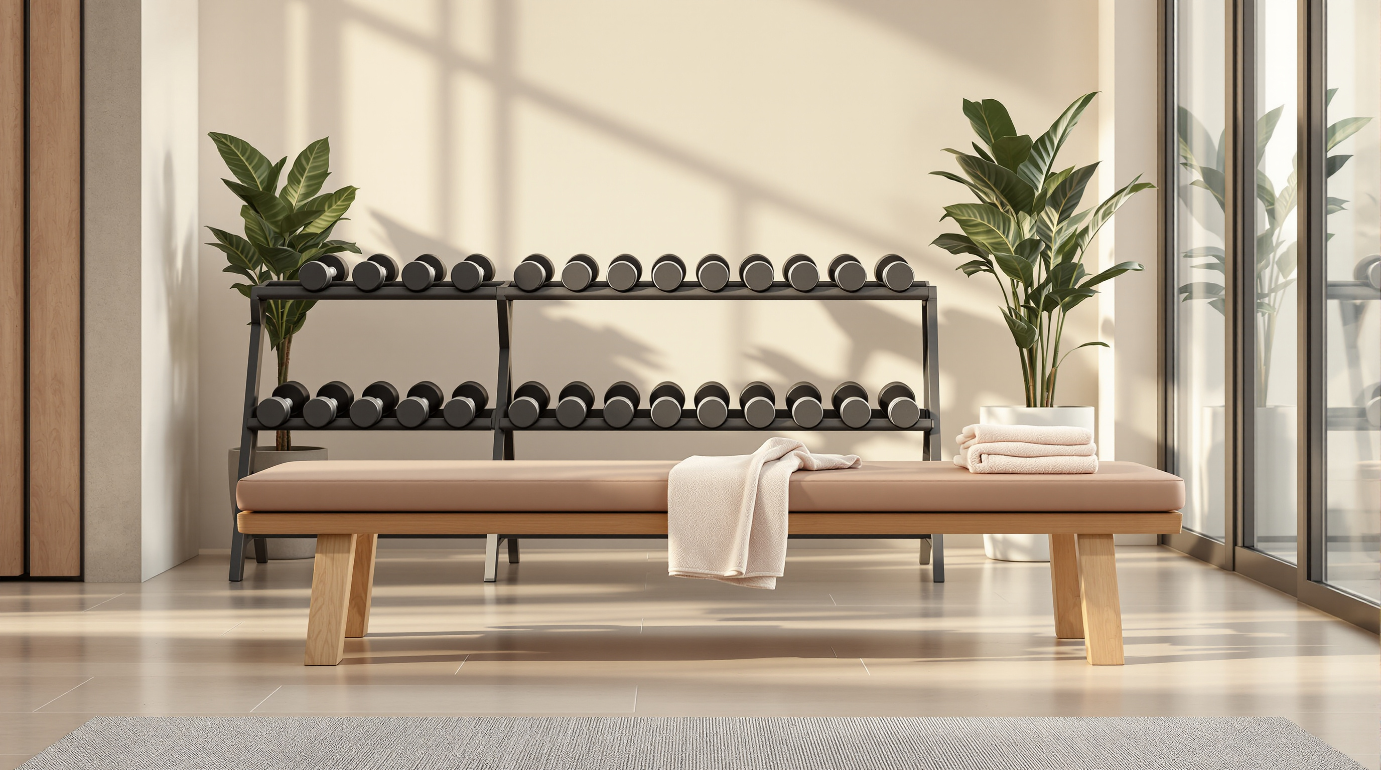 An empty bench in a quiet gym