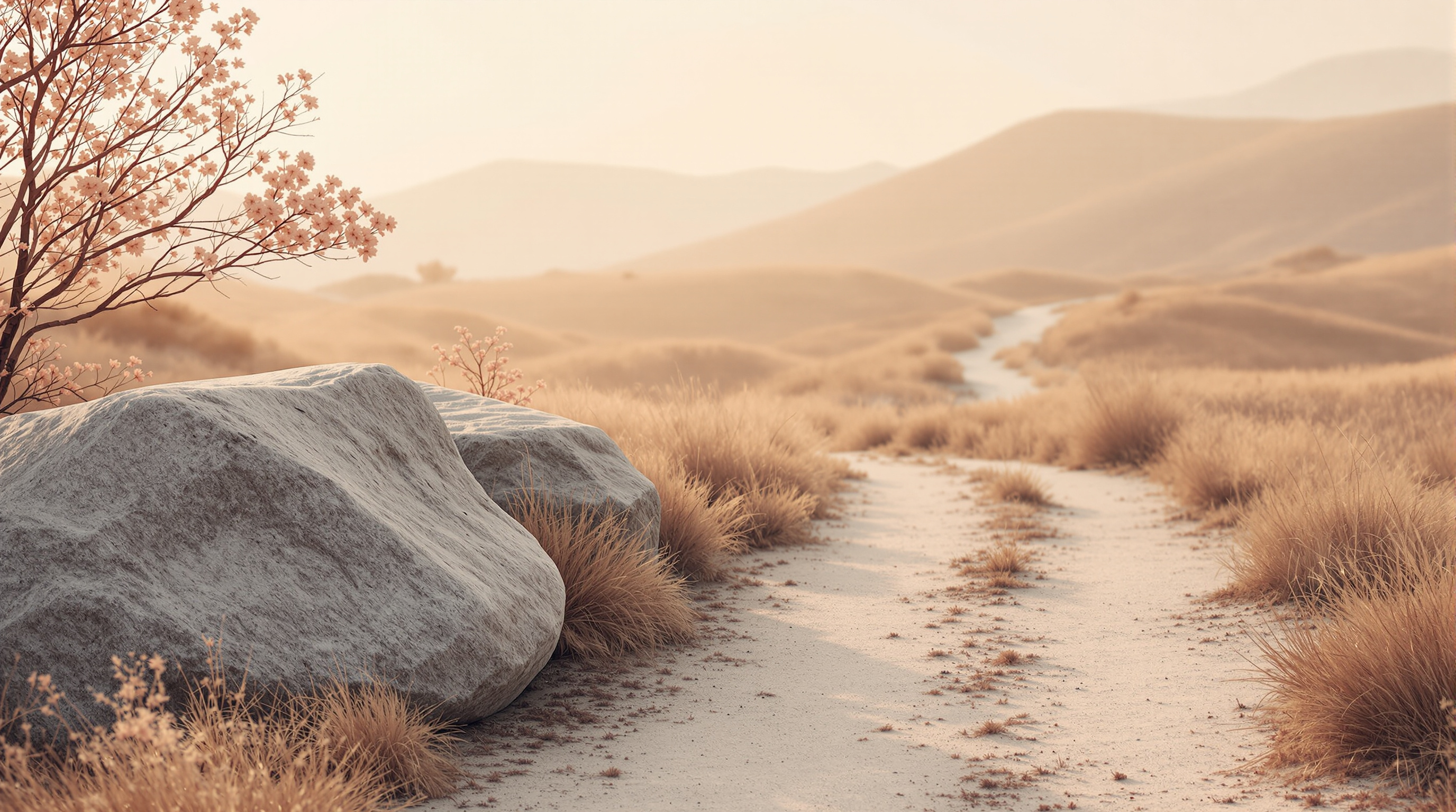 A boulder beside a quiet trail