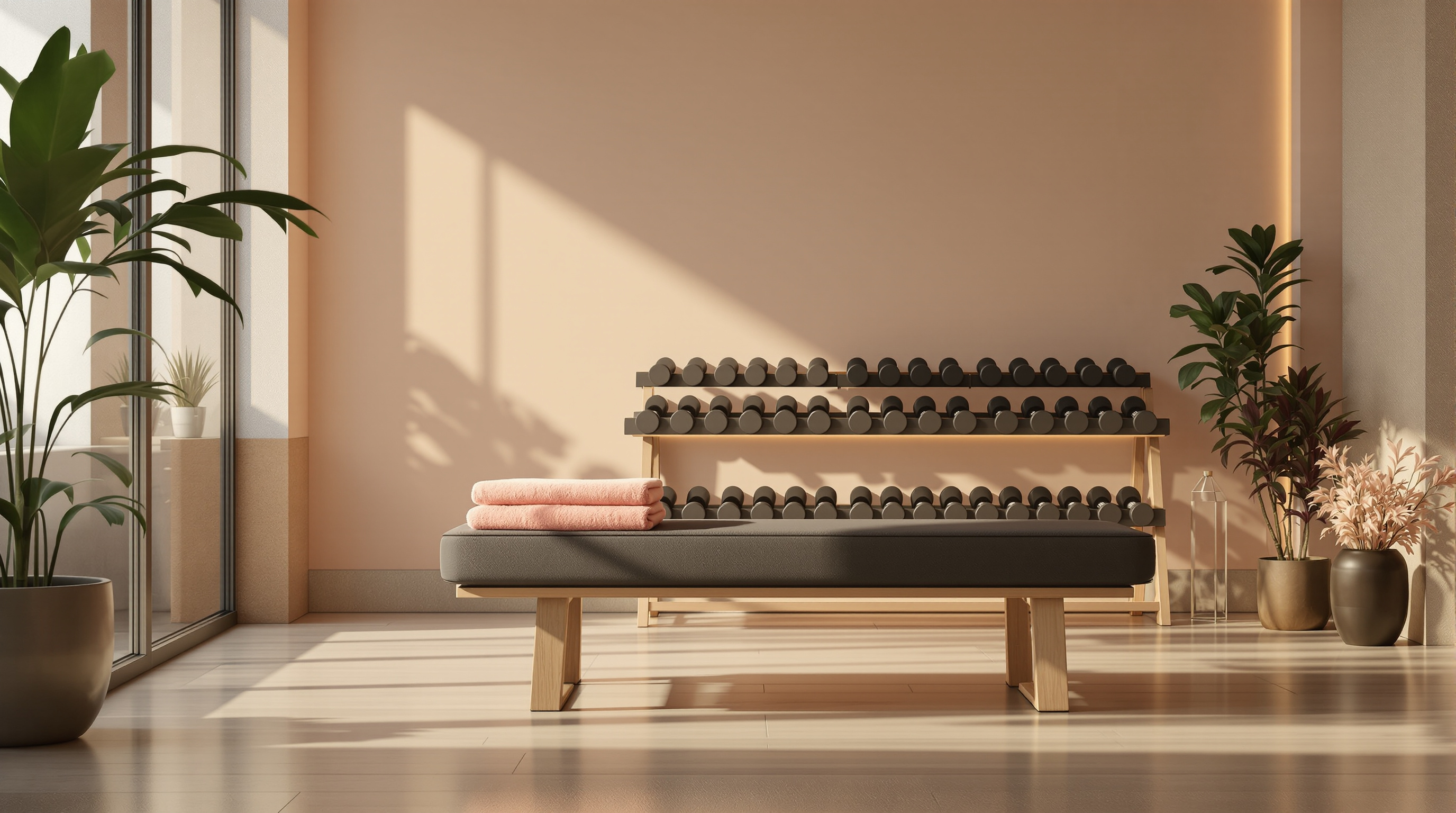An empty bench in a quiet gym