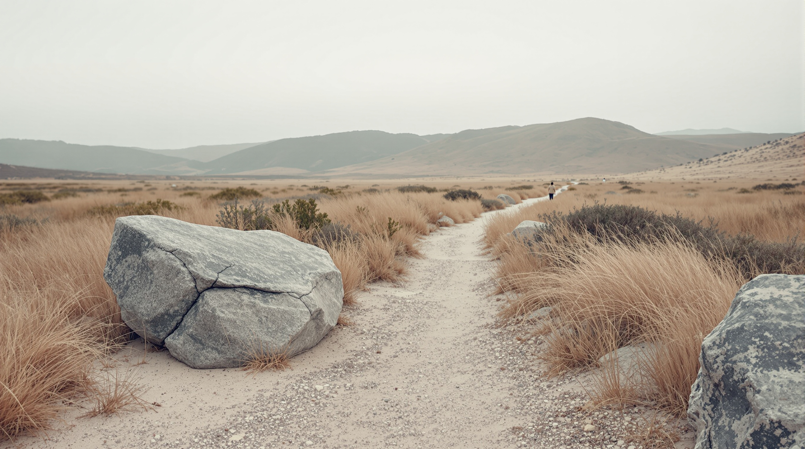 A boulder beside a quiet trail