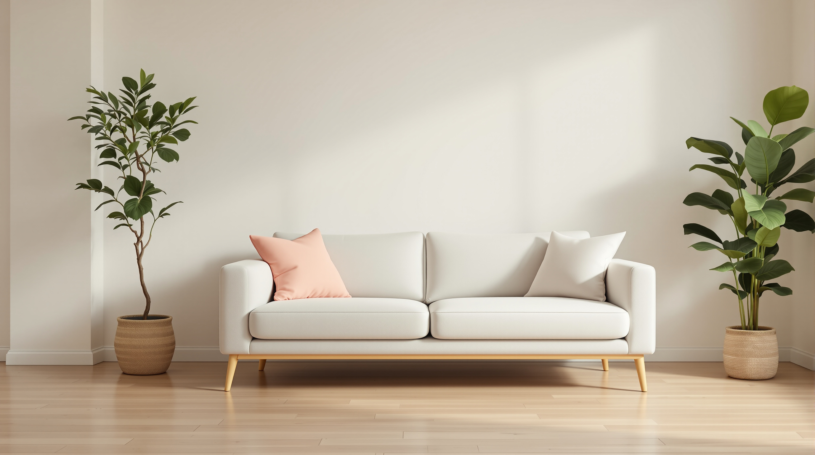 An empty sofa in a quiet living room