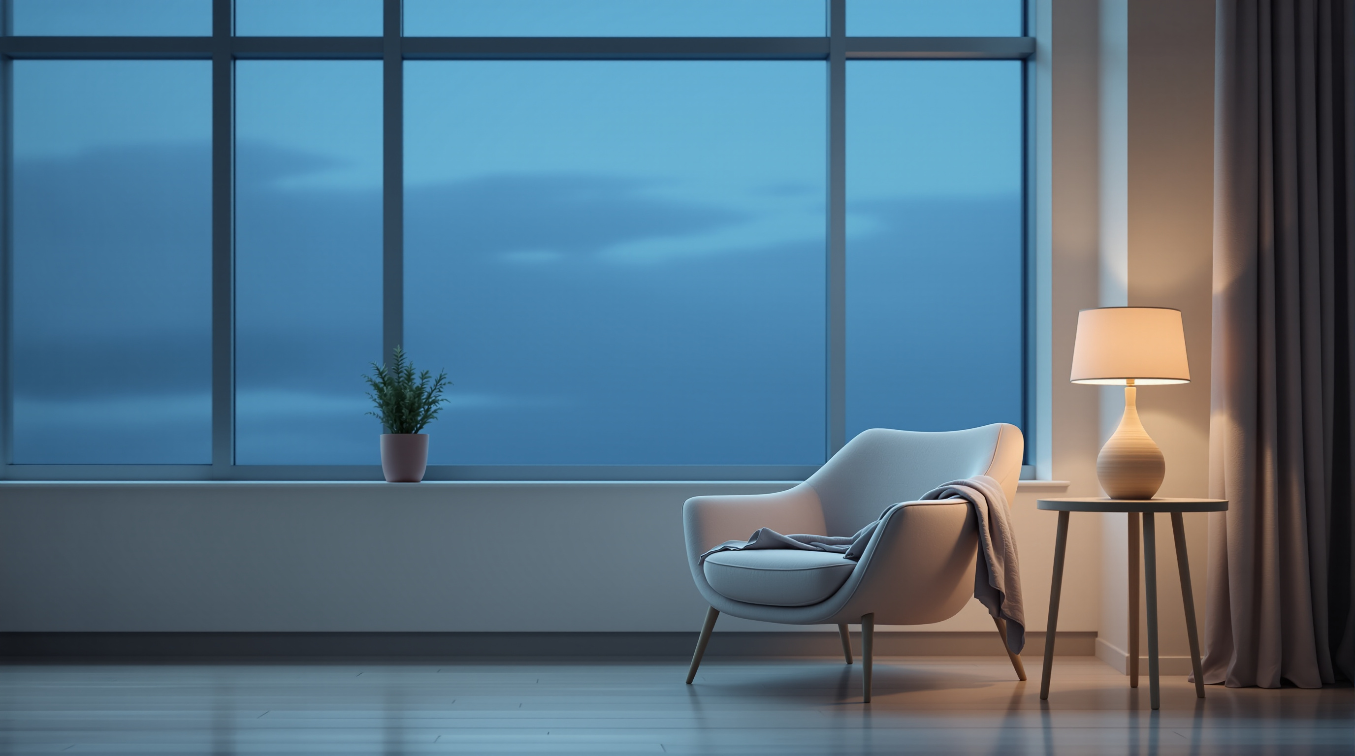 An empty armchair beside a window